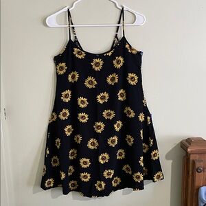 Sunflower Print Black Dress